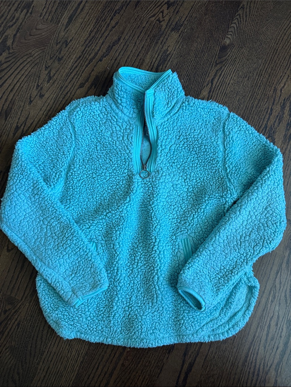 Kids Sherpa Quarter-Zip Pullover Hoodie - Bright Teal